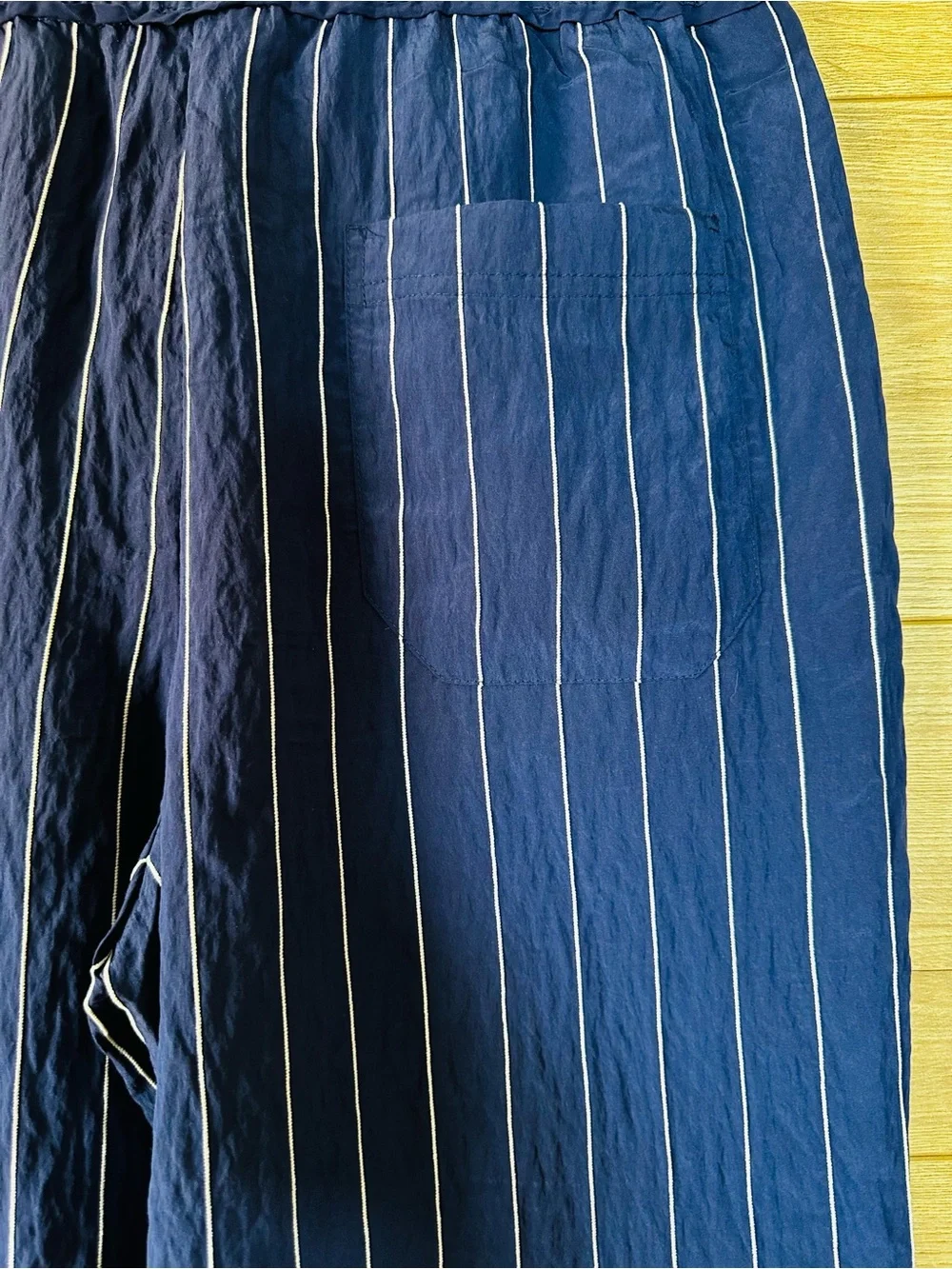 Maeve Navy and White Striped Wide-Leg Pants
